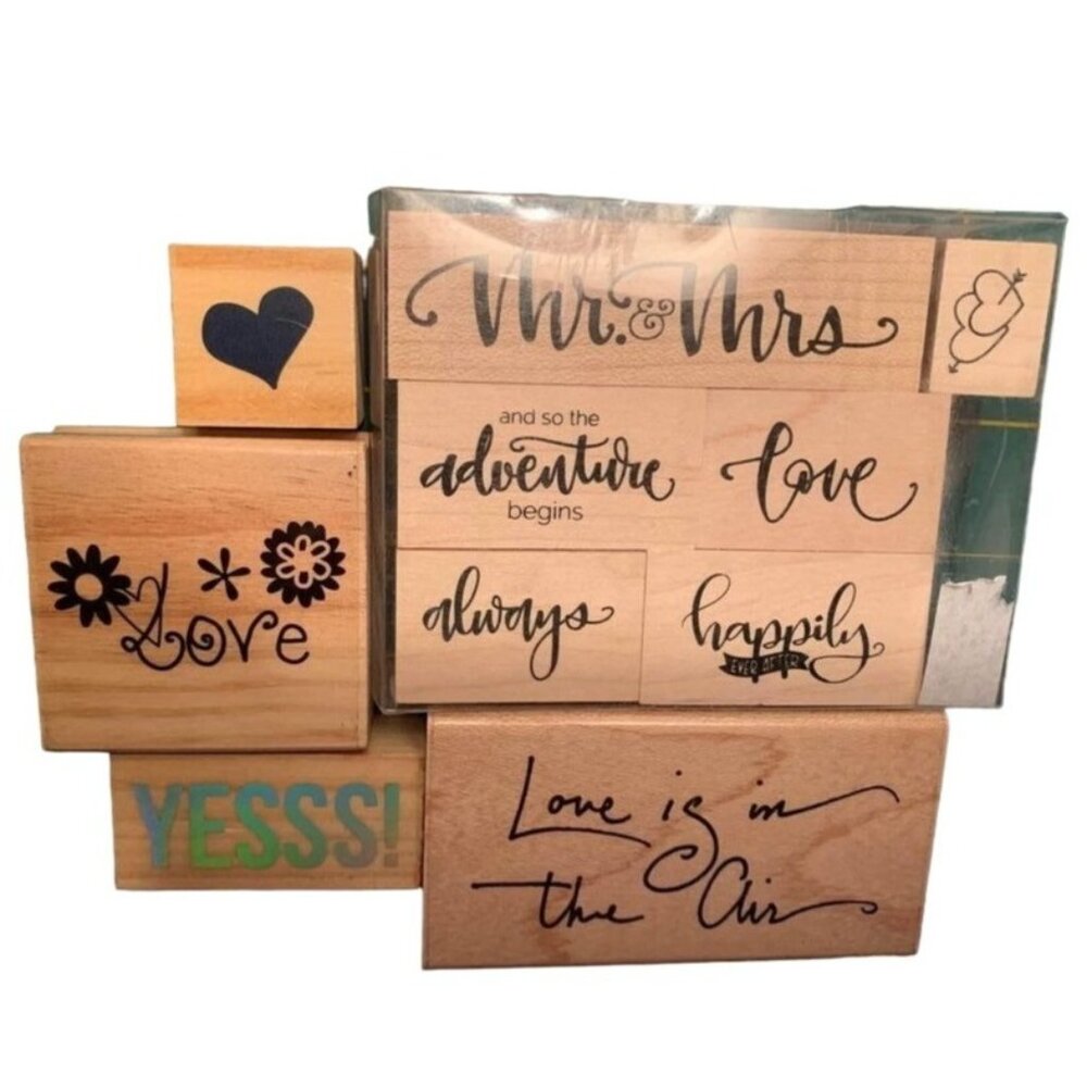 Mr & Mrs Wedding Wood Rubber Stamp Set Lot Love-Themed Craft Stamps